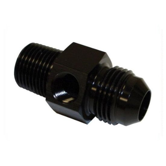 Performance Port Fitting -6AN Male to 3/8" NPT Male with 1/8" NPT Female Gauge Port, Black - 194-06-06BLK