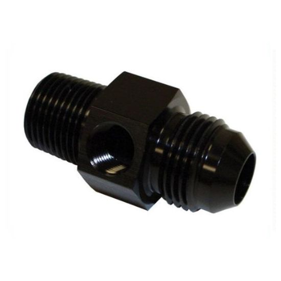 Port Fitting -6AN Male to 3/8" NPT Male with 1/8 NPT Female Port, Black - 194-06-06BLK
